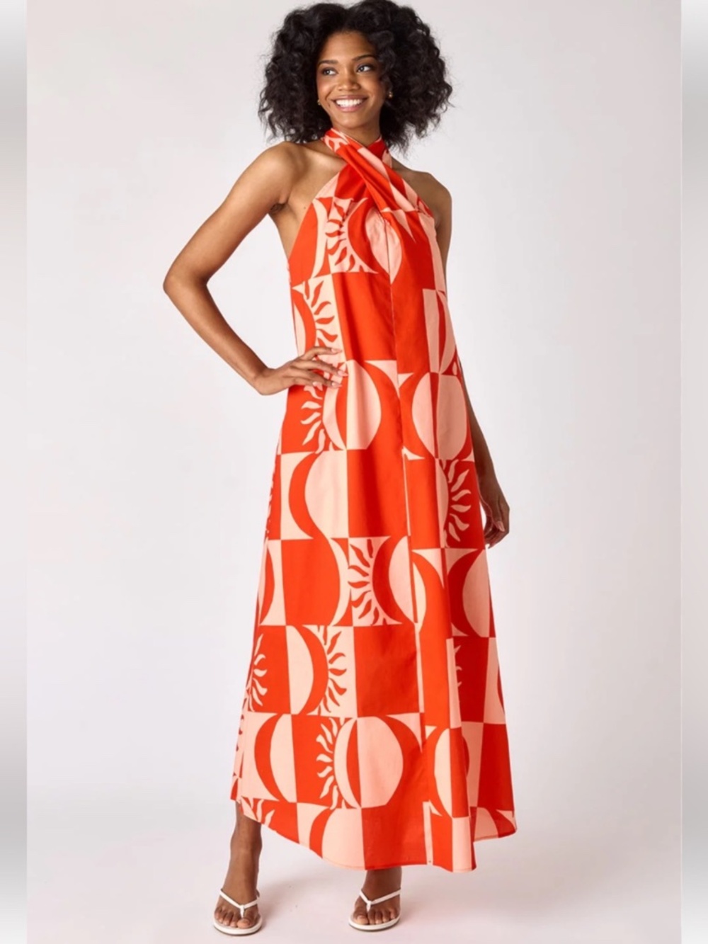 CROSBY Cleo Printed Halter Neck Maxi Dress M Crisscross Self Tie Sleeveless NWT